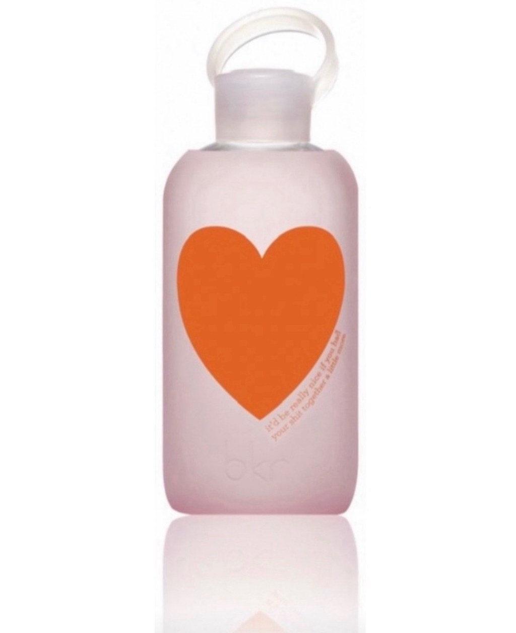 Bubble Heart • Sheer light pink with orange heart and&nbsp;text