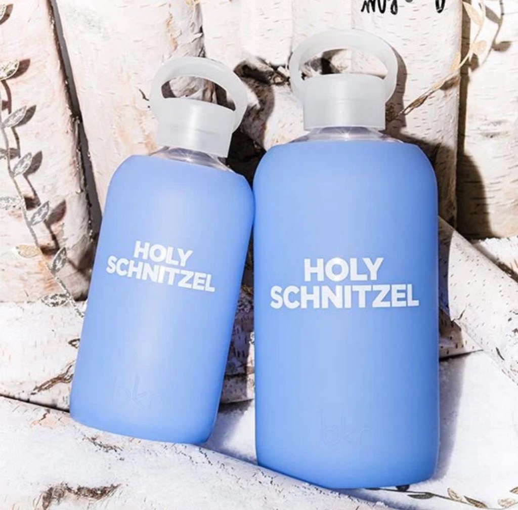 Leo Holy Schnitzel • Sheer cornflower blue with white&nbsp;text